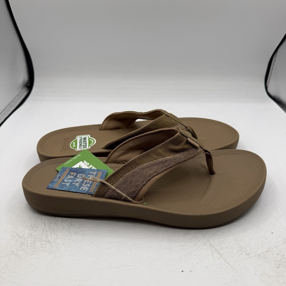 Sanuk Cosmic Seas Mesh Flip Flops Mens Sz 13 Tan Brown Thong Sandals 1152872 NWT - Picture 2 of 11